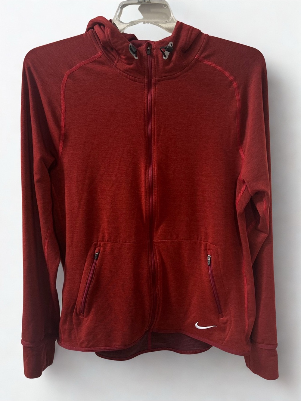 Nike Dri-FIT Full-Zip Running Jacket Red Thumbholes Size L EUC